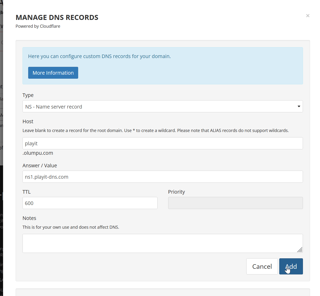 Porkbun add ns record